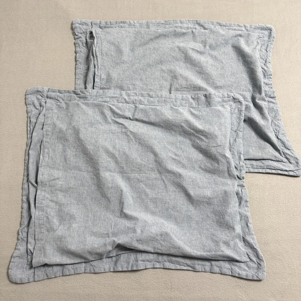 Pottery Barn Blue Waffle‎ Weave Pillow Shams Set 2 Standard